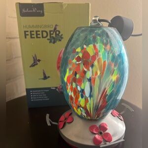 Unique Glass Hummingbird Feeder with Hook for Hanging